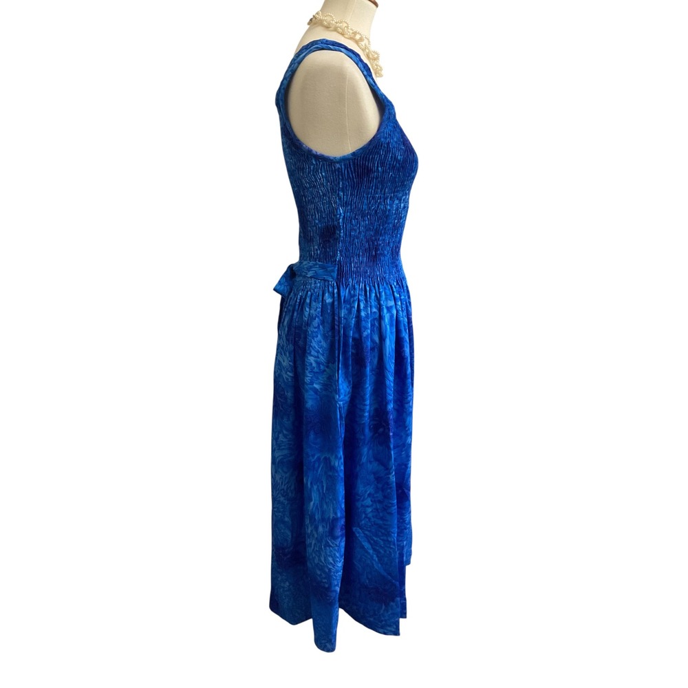 Rima Beachworld Smocked Batik Midi Beach Dress Women M/L Blue